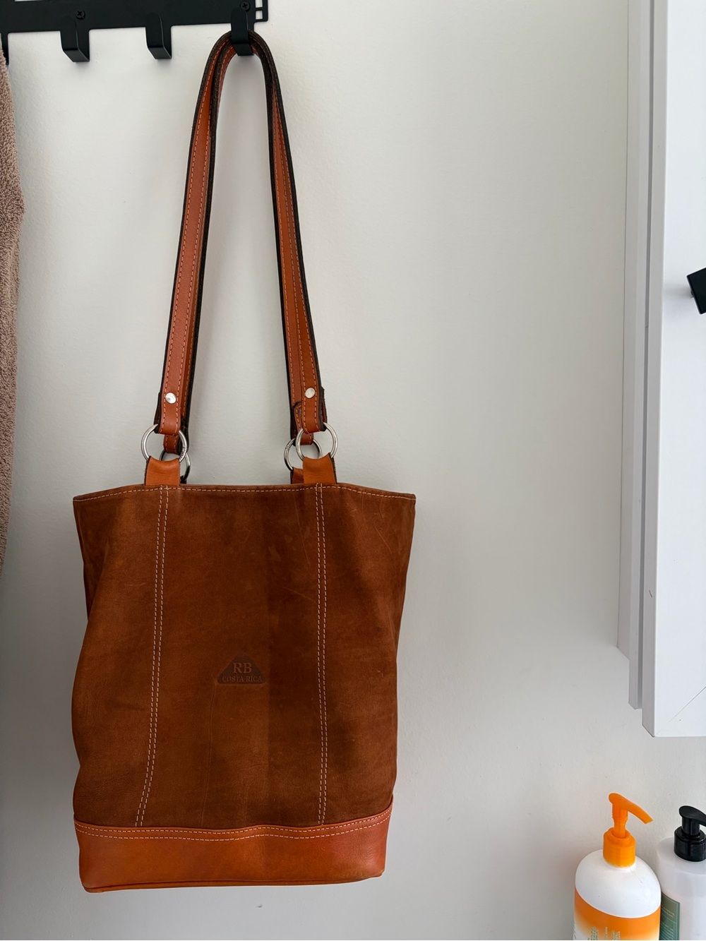 Suede & Leather Brown Shoulder Tote